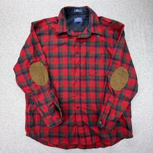 Pendleton Trail Shirt Mens XXL Red Robertson Tartan Plaid Wool Elbow Patches